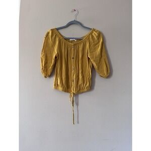 Wild Love Size Medium Gold Yellow  3/4 Sleeve Semi Crop Light Weight Boho EUC